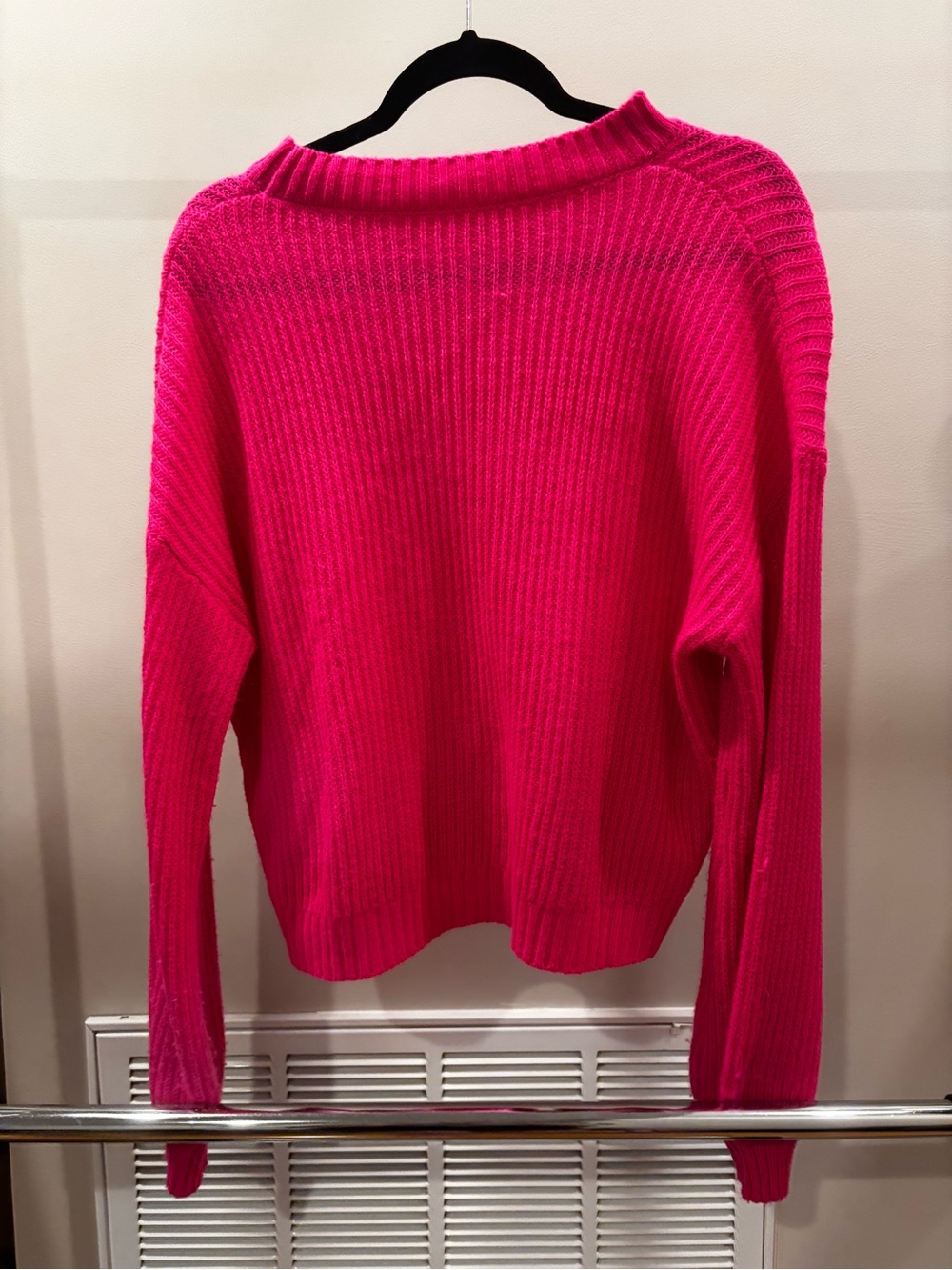 Women's Hot Pink Ribbed Pullover Sweater